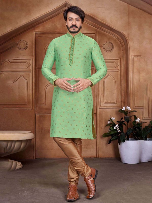 Light Green Jacquard Silk Kurta Pajama